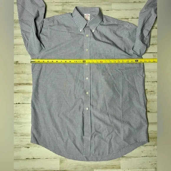 Brooks Brothers Blue Vertical Checked Shirt Mens 17-33 Button Up Long Sleeve - Picture 5 of 13